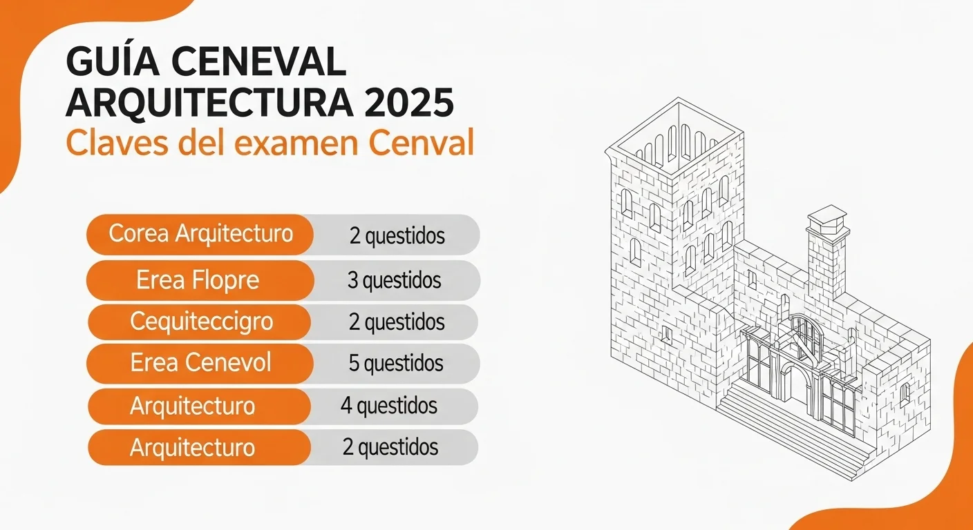 Infografía con la estructura del examen Ceneval de Arquitectura, mostrando áreas y número de reactivos.