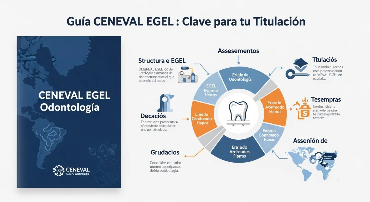 Infografía mostrando la estructura y áreas evaluadas en el examen EGEL CENEVAL Odontología.