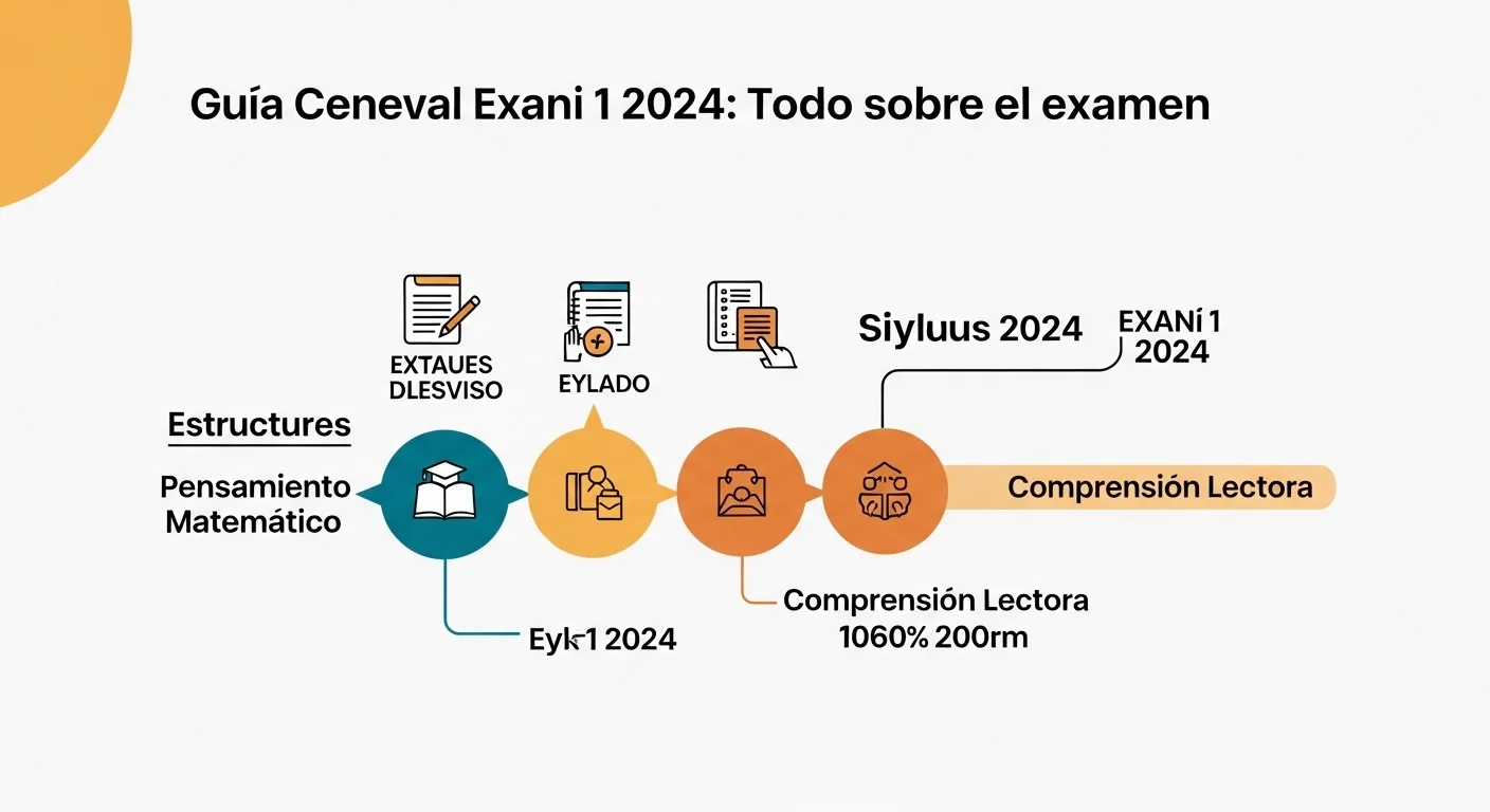 Infografía detallando la estructura y el temario del Exani 1 2024, destacando las áreas de Pensamiento Matemático y Comprensión Lectora.