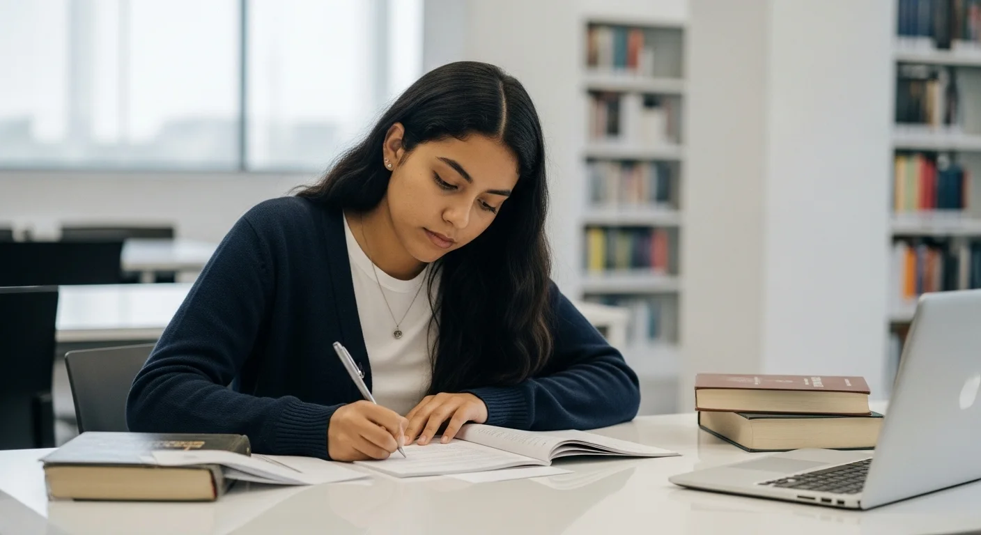 Estudiante concentrado resolviendo un examen de admisión tipo CENEVAL para la Universidad Agraria.