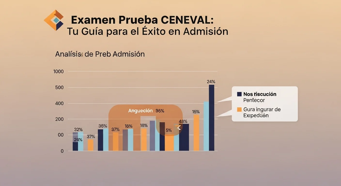 Gráfico de barras mostrando el análisis de resultados de un examen de prueba de admisión, con áreas de mejora destacadas.