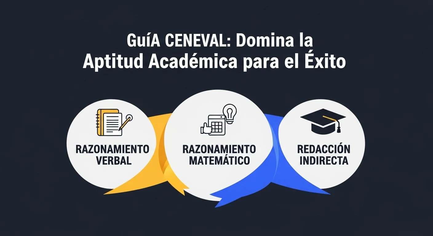Gráfico ilustrativo que muestra los componentes de la Aptitud Académica: Razonamiento Verbal, Razonamiento Matemático y Redacción Indirecta.