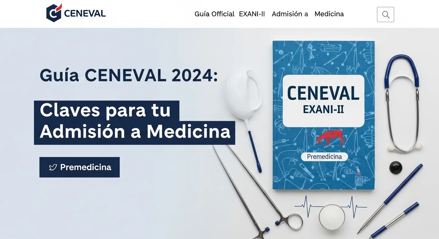 Guía de estudio oficial del CENEVAL EXANI-II para el área de Premedicina, mostrando los temas clave para la admisión a medicina.