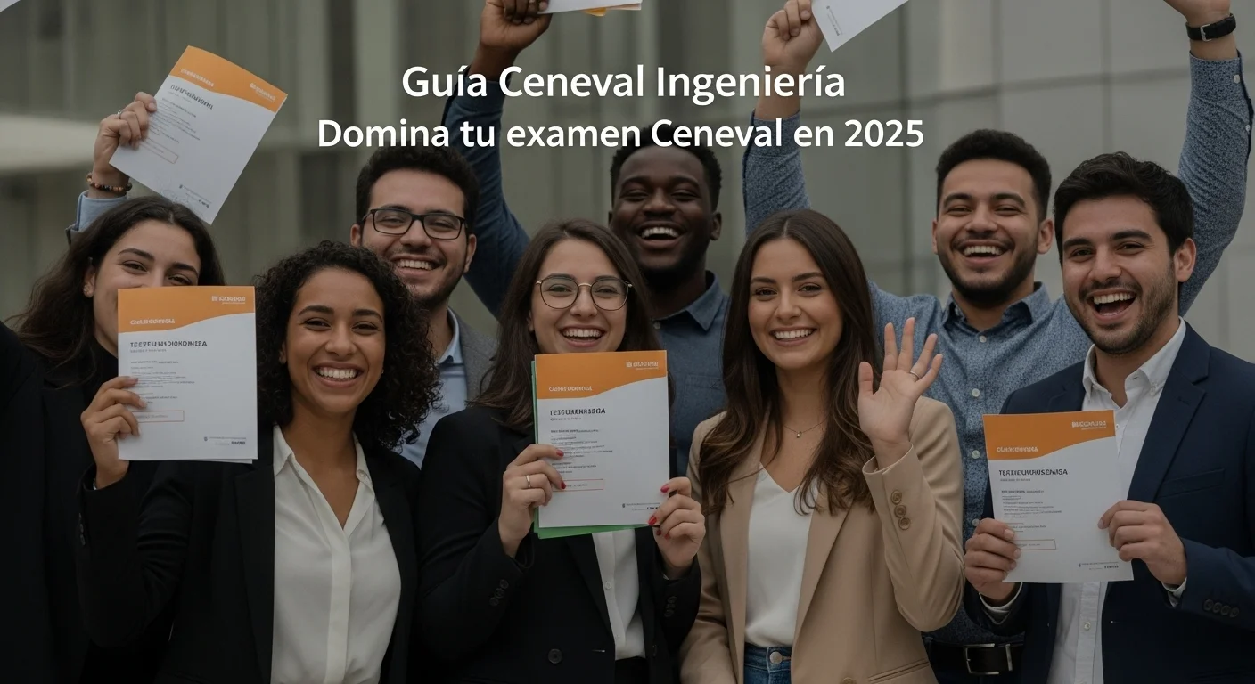 Grupo de jóvenes ingenieros celebrando con sus testimonios de desempeño sobresaliente del Ceneval.