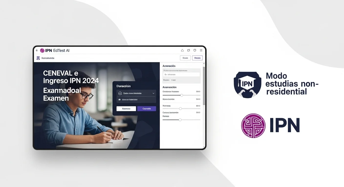 Interfaz del sistema de supervisión IPN EdTest AI durante un examen en línea, con un estudiante concentrado y logos del IPN y de la modalidad no escolarizada.