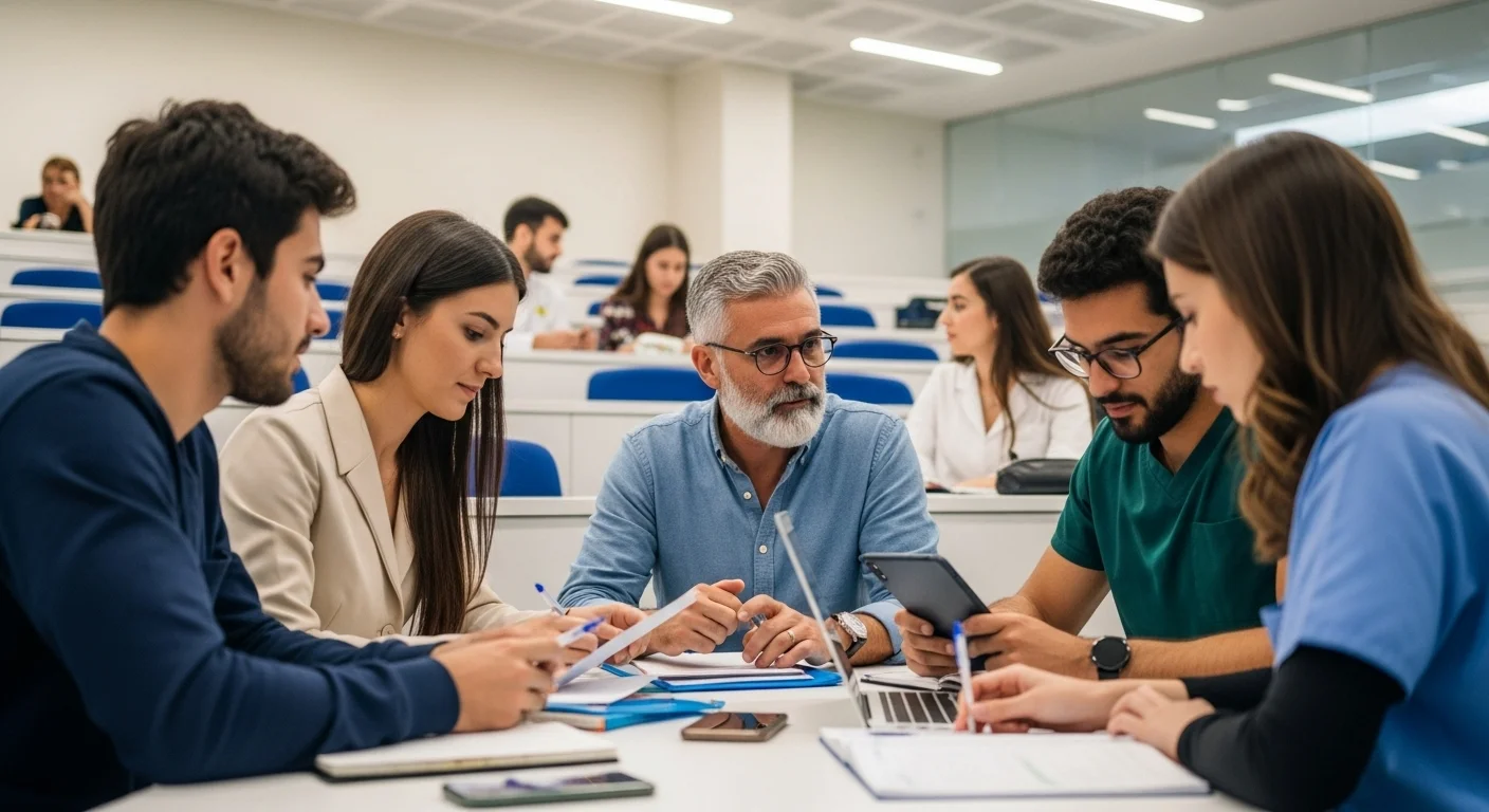 Un grupo de estudiantes de enfermería en un aula durante un curso de preparación para el EGEL CENEVAL Enfermería.