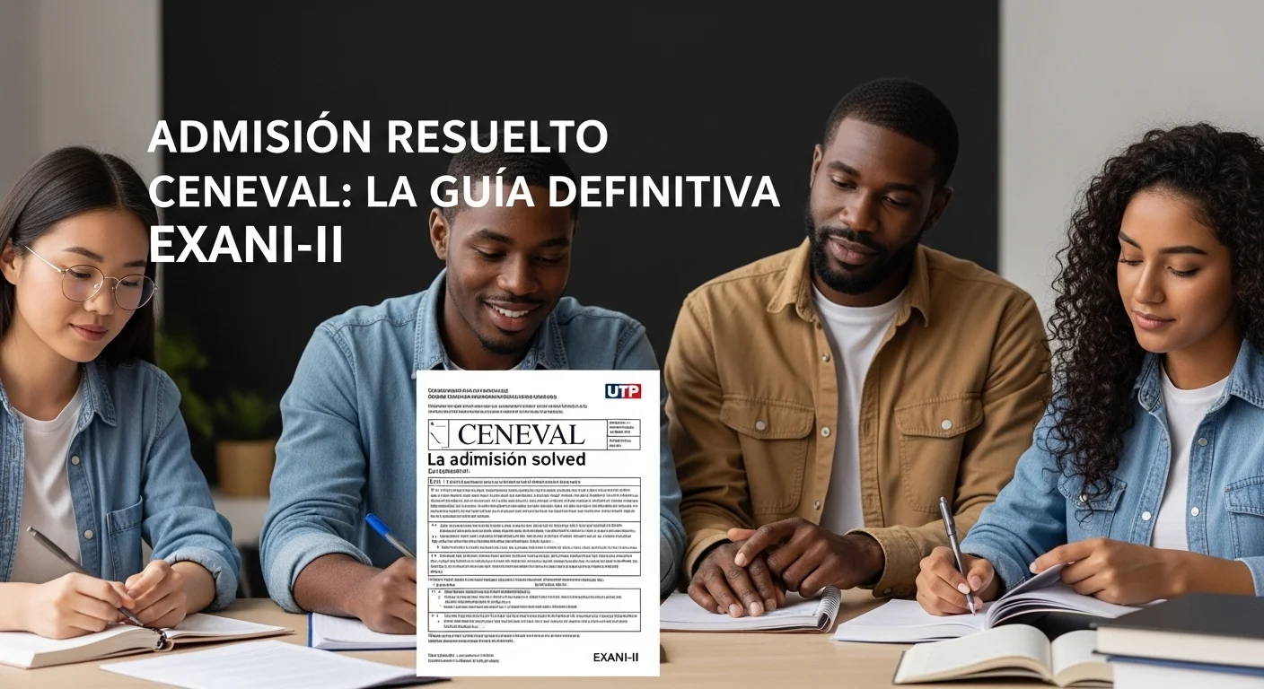 Grupo de estudiantes preparándose para su examen de admisión UTP y CENEVAL, utilizando materiales como un examen de admisión resuelto.
