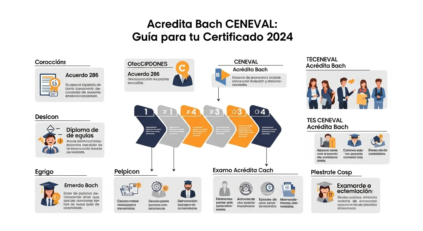 Infografía que muestra los pasos para obtener el certificado de bachillerato a través del Acuerdo 286 y el examen CENEVAL Acredita Bach.