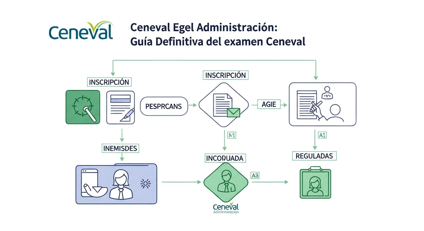 Diagrama de flujo del proceso del examen Ceneval Egel Administración, desde el registro hasta los resultados