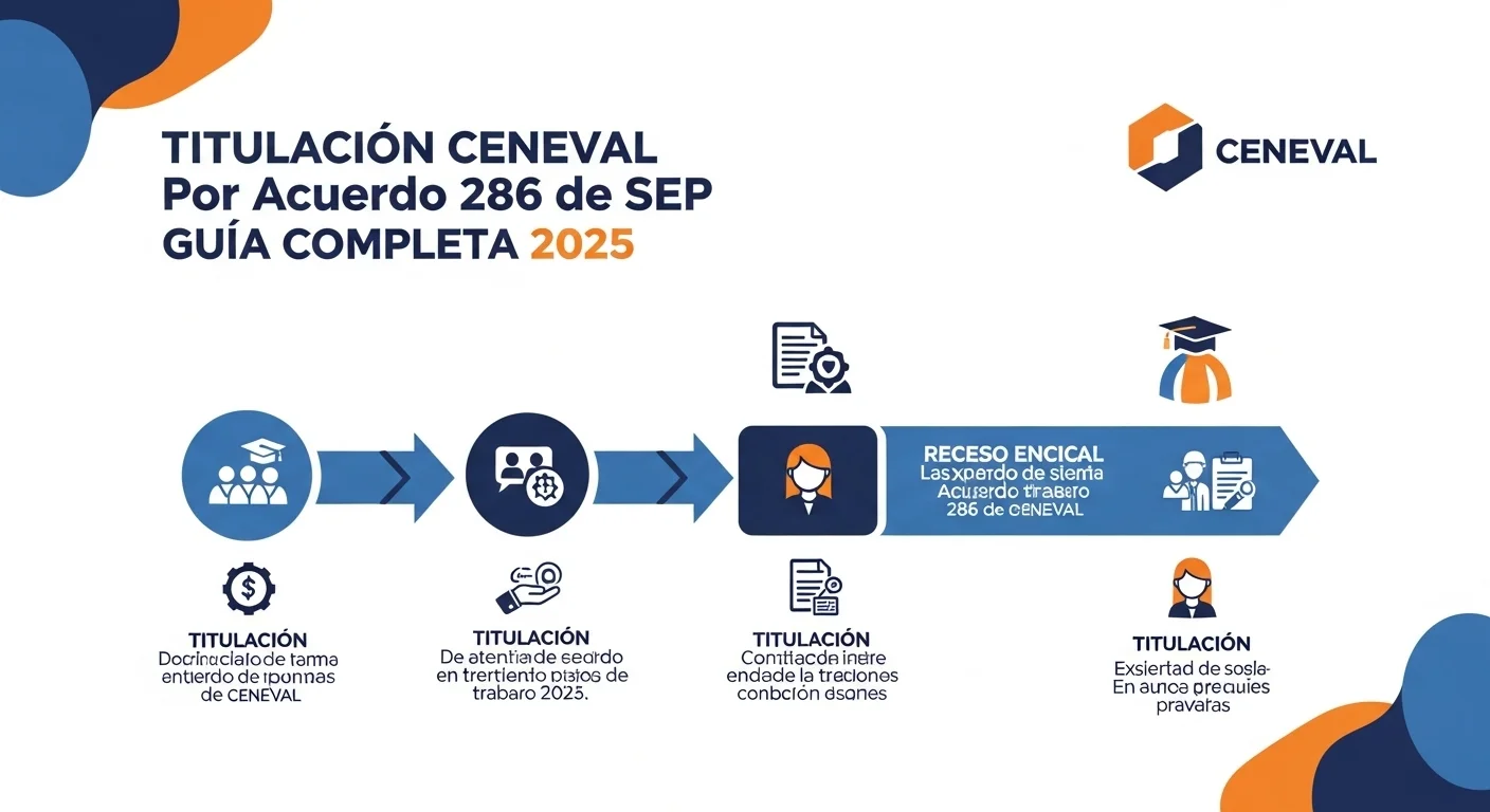 Infografía del proceso de titulación por experiencia laboral bajo el Acuerdo 286 de la SEP, mostrando los pasos con CENEVAL.