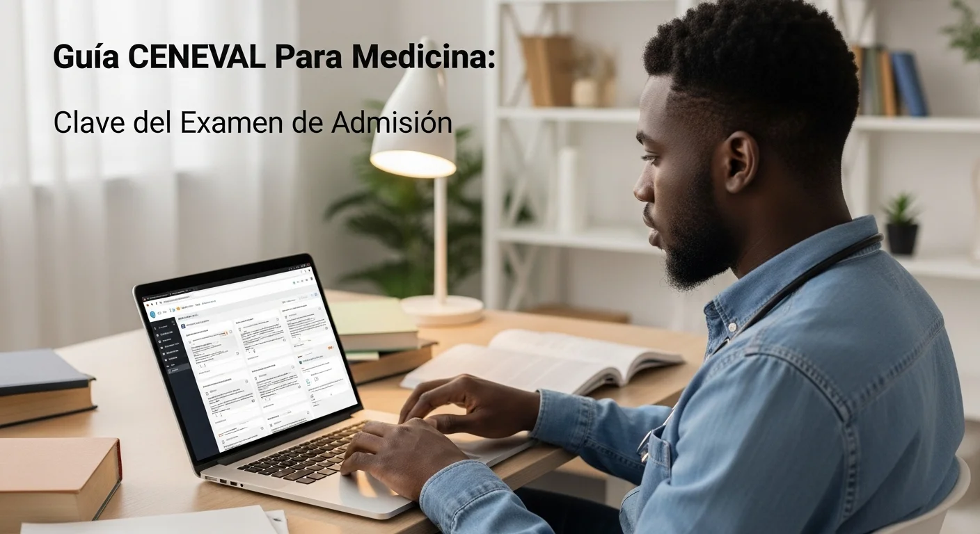 Un aspirante a medicina practicando en un simulador en línea del examen de admisión para medicina humana en su computadora portátil.