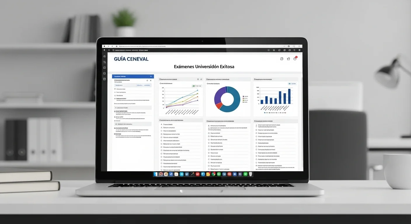 Una pantalla de computadora mostrando un examen de simulación para la universidad, con gráficas y preguntas de opción múltiple tipo CENEVAL.