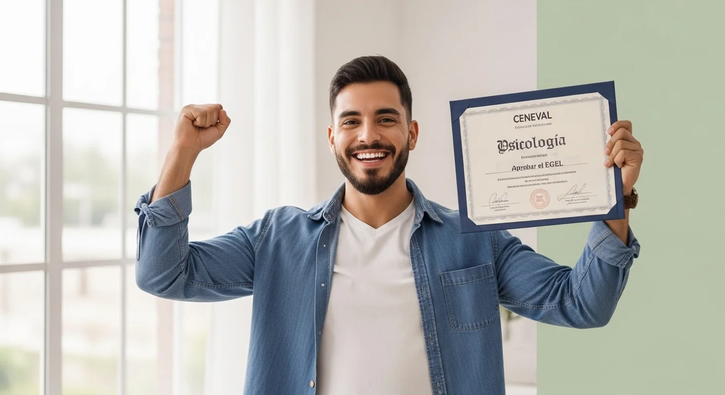 Persona celebrando con su título de psicólogo después de haber aprobado el examen CENEVAL.