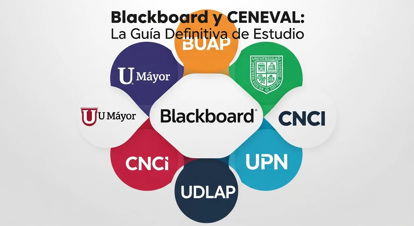 Collage de logos de universidades como U Mayor, BUAP, CNCI, UDLAP y UPN alrededor del logo de Blackboard, representando su ecosistema educativo.